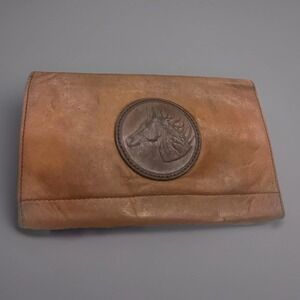 VTG Handmade Indiana Leather Embossed Horse Wallet Bloomington Fold And Expand‎